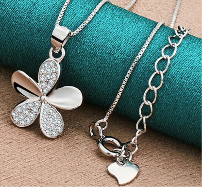 925 Sterling Silver Petal Pendant Necklace Full AAA Zircon Chain For Woman