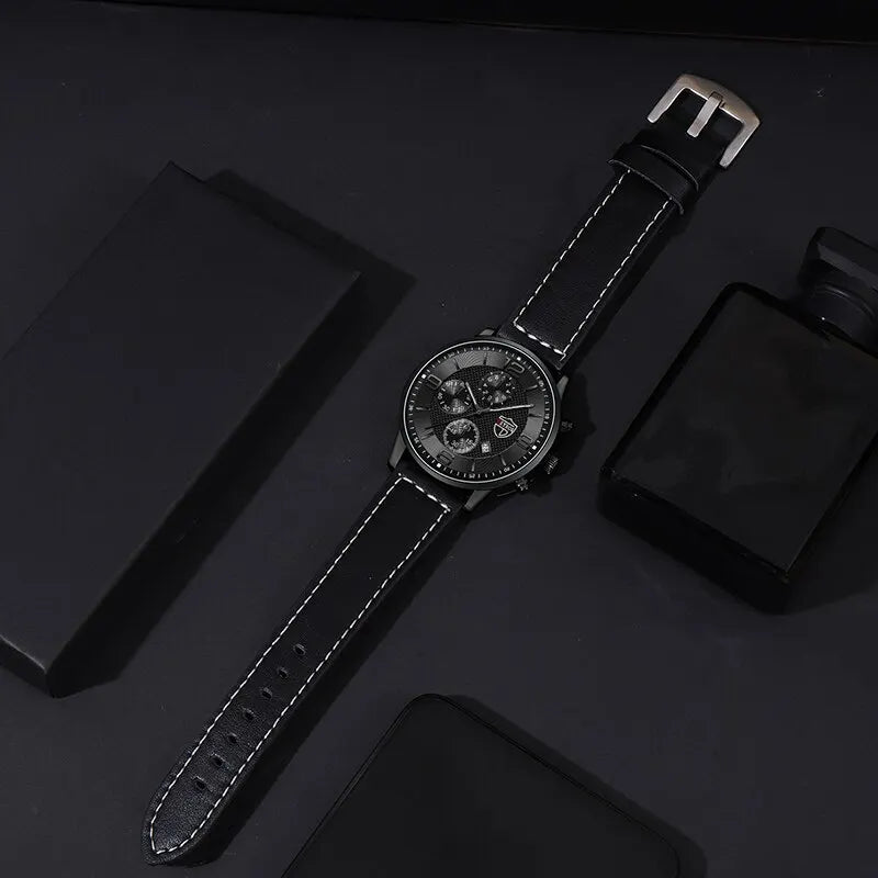 3PCS Set Fashion Mens Watch Necklace Bracelet