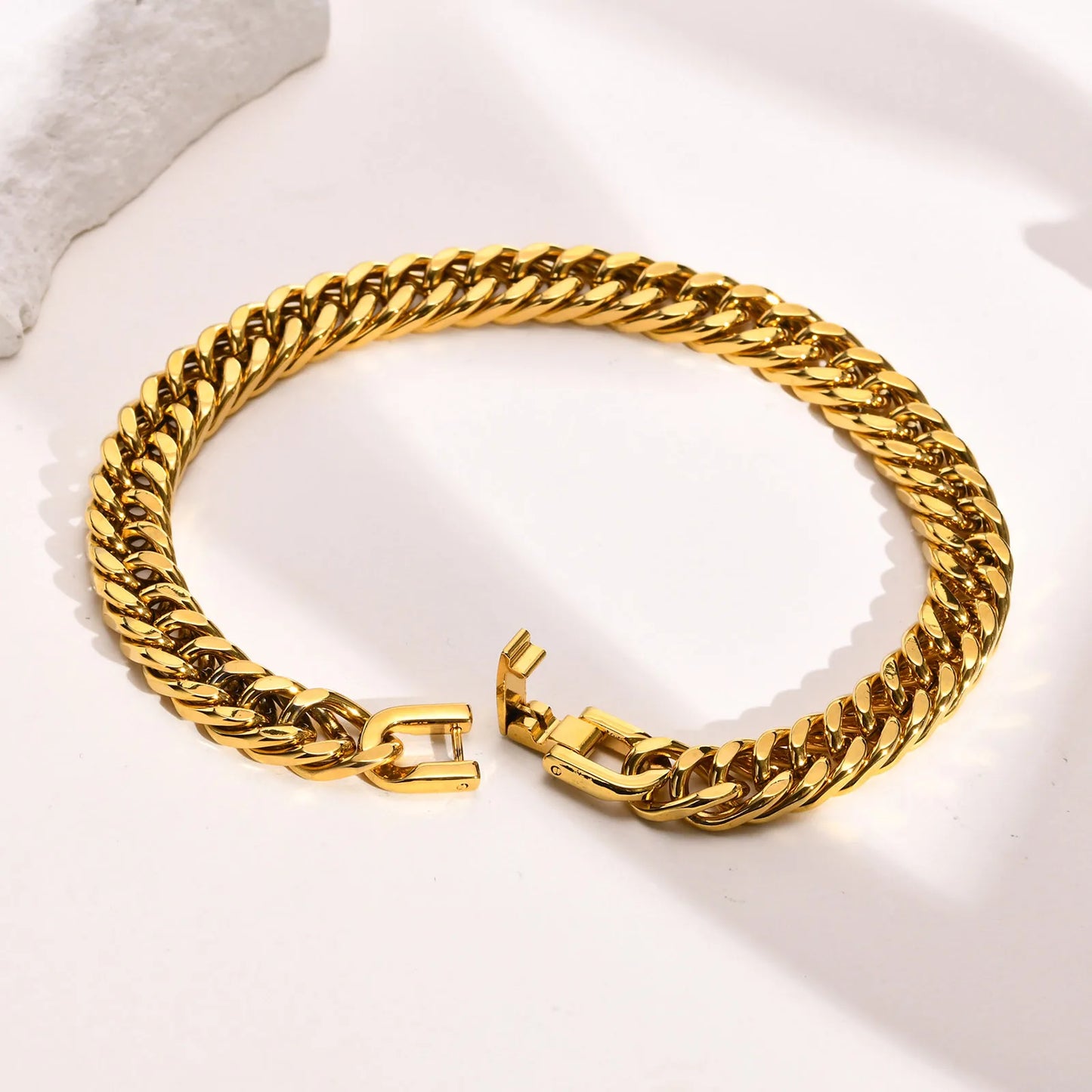 Stylish Double Curb Chain Bracelets for Men Stainless Steel