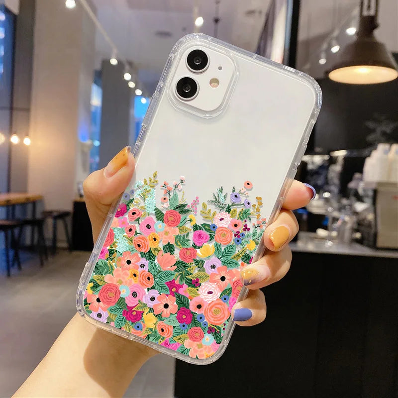 Flower Shockproof Clear Phone Case For iPhone 16 15 14 Pro Max