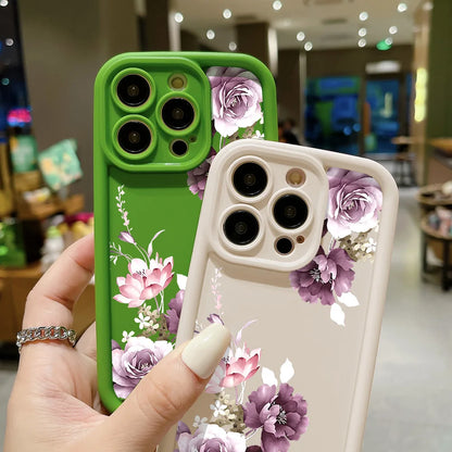 Purple Peony Soft Silicone Phone Bumper Case For iPhone 16 15 14 13