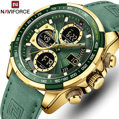 Mens Leather Military Sport Waterproof Watch Quartz Chronograph Wristwatch