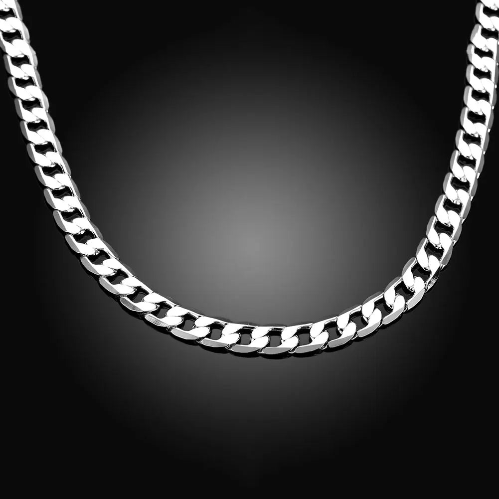 Classic Mens 925 Sterling Silver Necklace High Quality 8MM