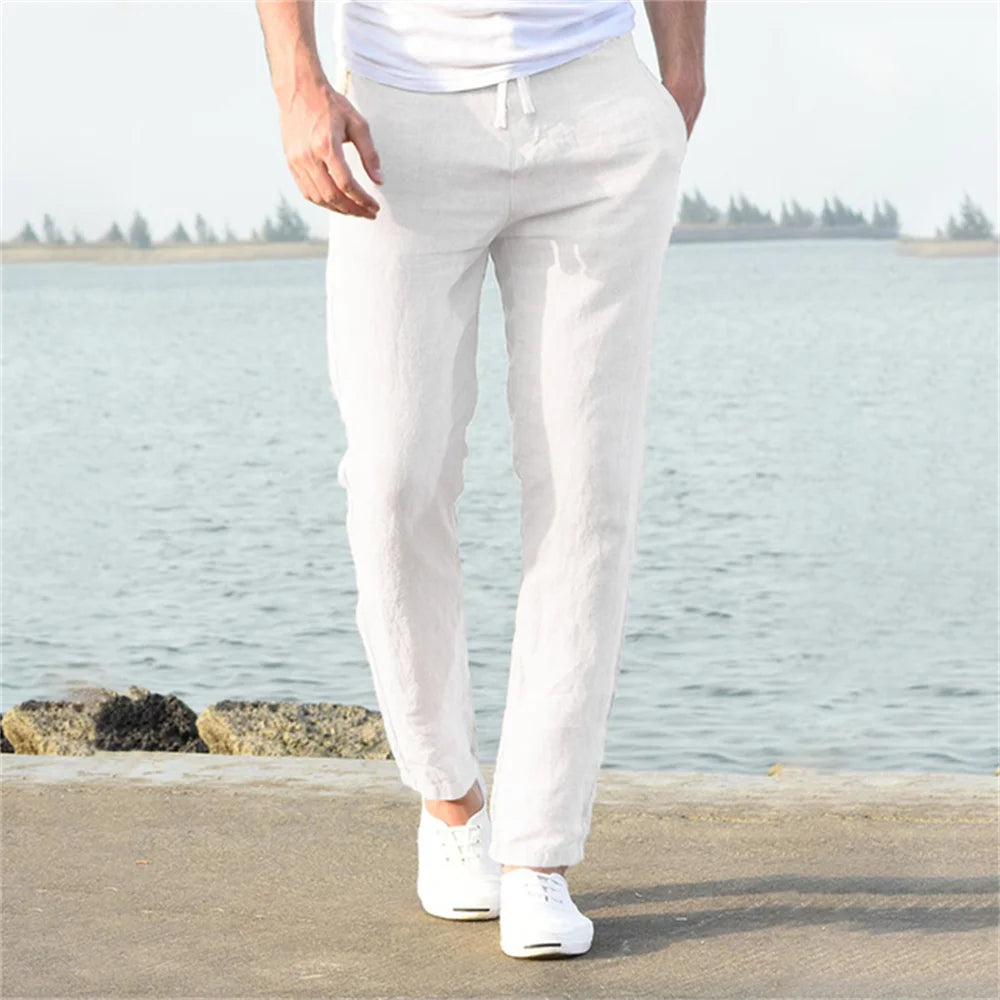 Mens Cotton Linen Pants Autumn Breathable Linen Trousers