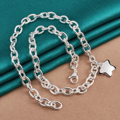 925 Sterling Silver Star Pendant 18 Inch Chain Necklace For Woman