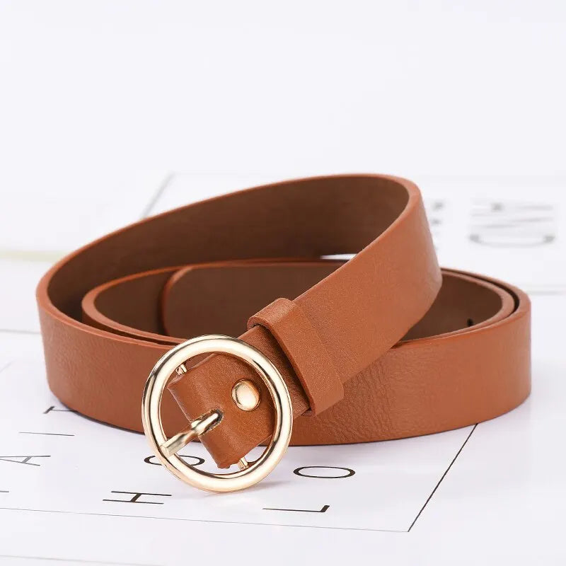 Womens Belt Trend Gold Round Button