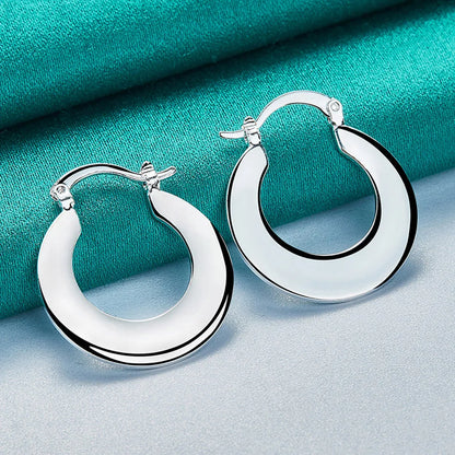 925 Sterling Silver Smooth Flat Round Earrings For Women