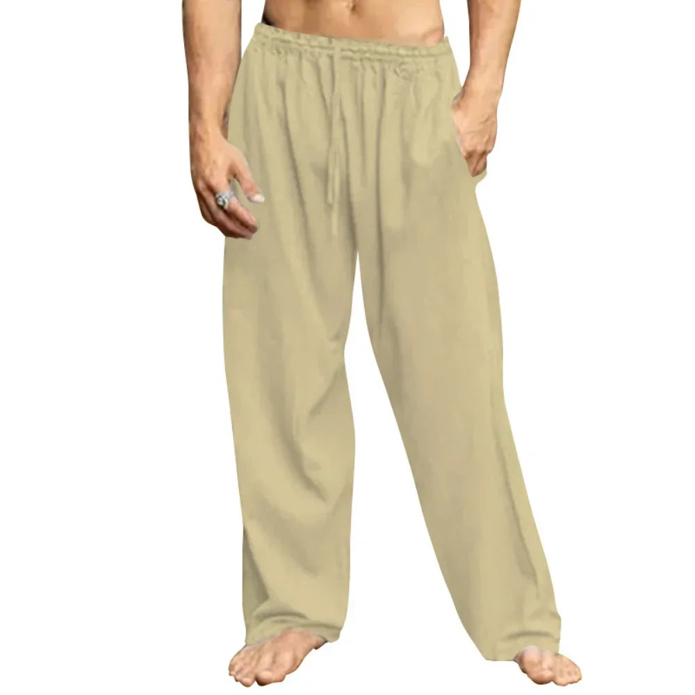 Mens Cotton Linen Loose Pants Summer Casual Trousers