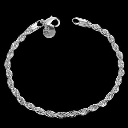 925 Sterling Silver Bracelet for Unisex 4MM Twisted Rope Chain