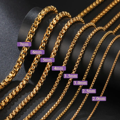 Long Box Chain Necklace Stainless Steel Basic Punk Chains for Men Women