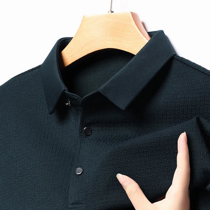 Mens Lop up Hollow Long Sleeved Polo Shirt Breathable T Shirts