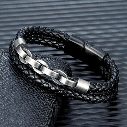 Locomotive Men Punk Rock Bicycle Chain Leather Bracelet