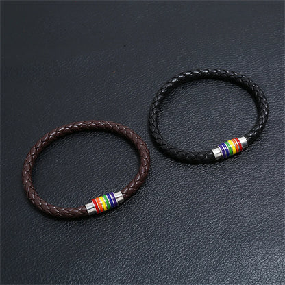 Handmade Leather Rainbow Bracelets For Women Men Fashion Love Pride