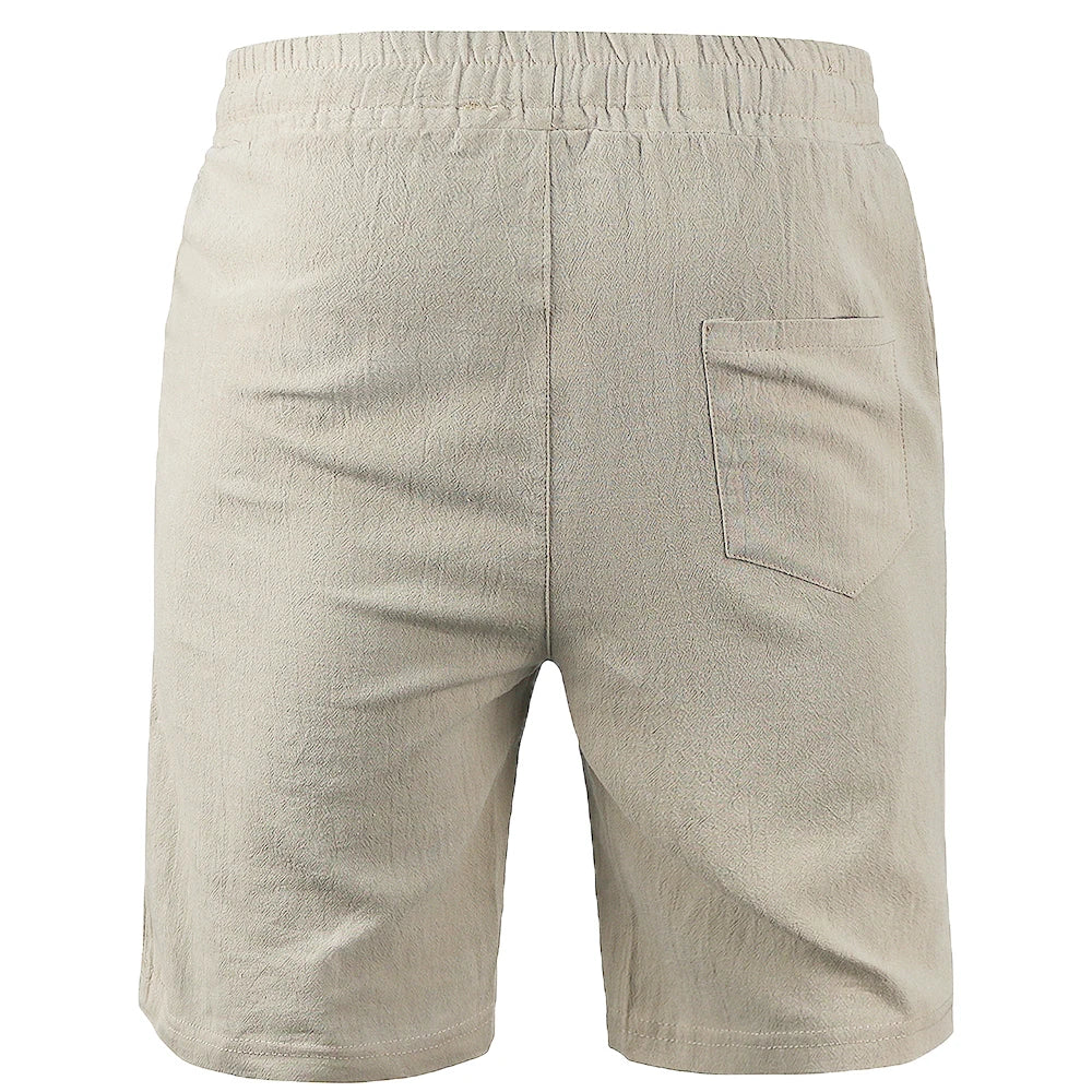 Mens Cotton Linen Shorts Summer Breathable Solid Color Linen Trousers