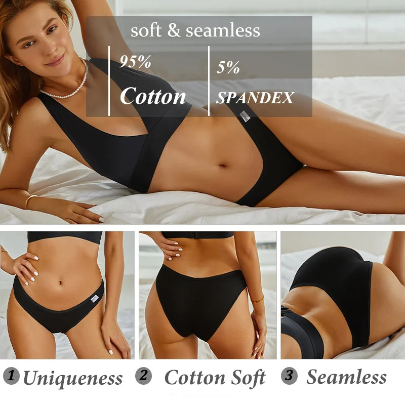 3pcs Womens Cotton Panties Sexy Intimates Low Rise Underwear Soft