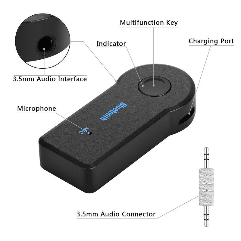 2 In 1 Wireless Car Bluetooth Receiver Adapter 3.5MM AUX Audio Stereo for PC