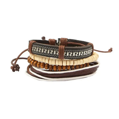 4pcs Set Braided Wrap Leather Mens Bracelet Ethnic Tribal Wristband