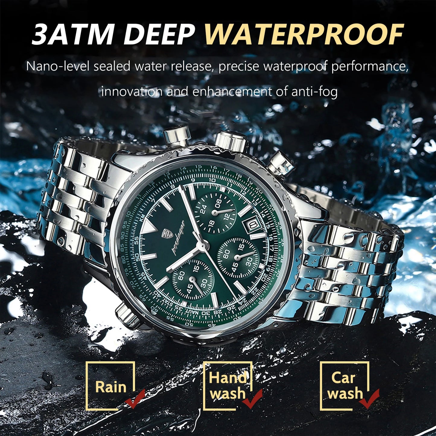 Mens Military Watch Waterproof Luminous Chronograph Stainless Steel Wristwatch