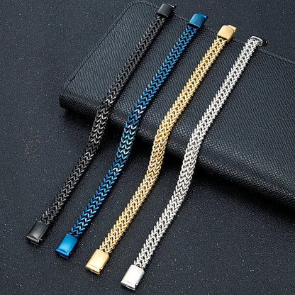 8MM Blue Stainless Steel Curb Chain Bracelet Men Women Chain Bracelets