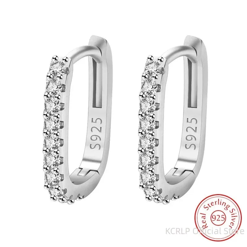 High Quality 925 Sterling Silver Crystal Fashion Circle Hoop Woman Earrings