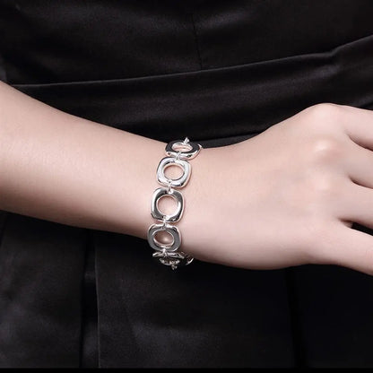 925 Sterling Silver Bracelets Classic Fashion Square Chain for Woman