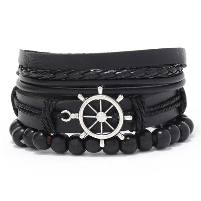 4pcs Set Braided Wrap Leather Mens Bracelet Ethnic Tribal Wristband