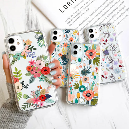 Flower Shockproof Clear Phone Case For iPhone 16 15 14 Pro Max