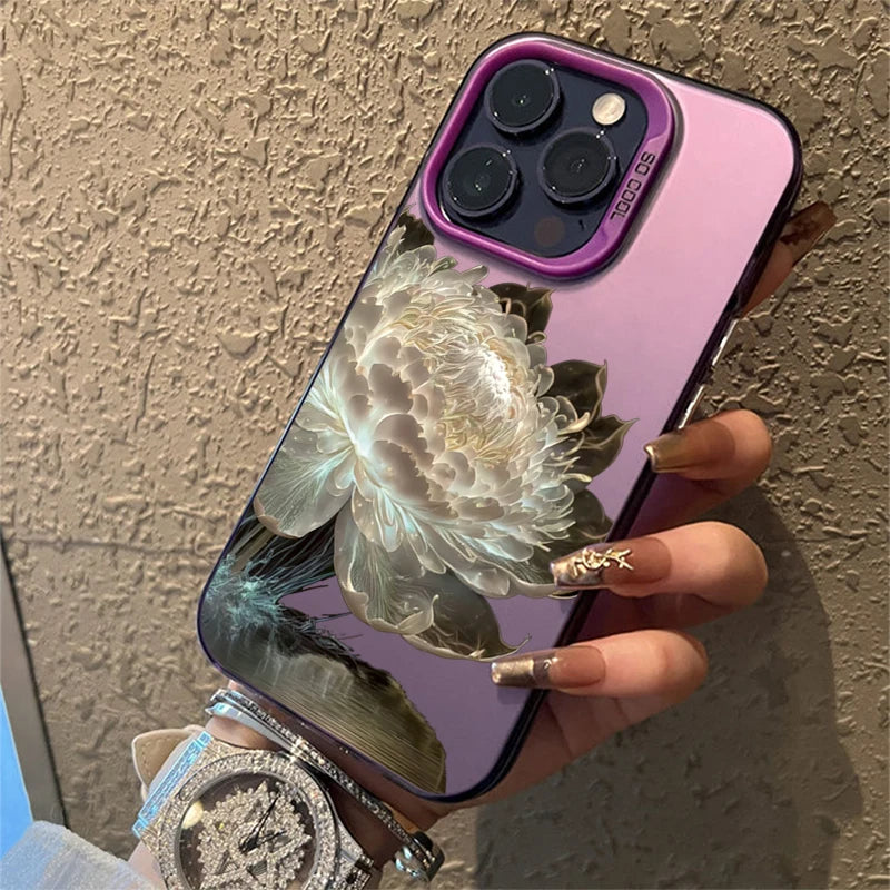 Luxury Lotus Flower Anti Drop Armour Case For iPhone 16 15 14 13