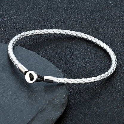 Unisex Simple Style Stainless Steel Button Braided Leather Bracelet