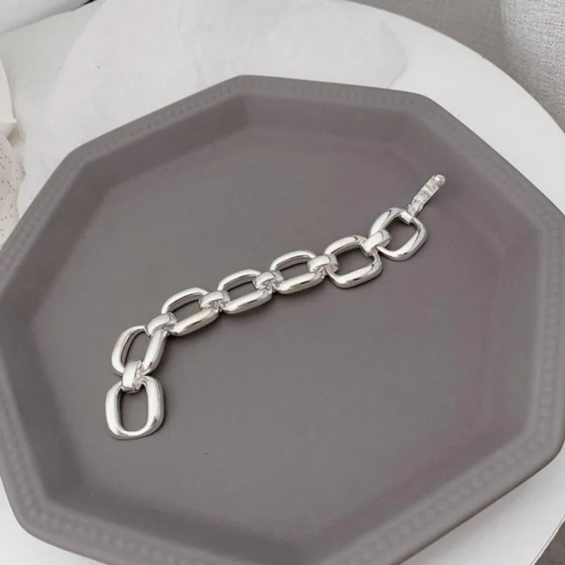 925 Sterling Silver Bracelets for Womens Trend Hip Hop Vintage Thick Chain