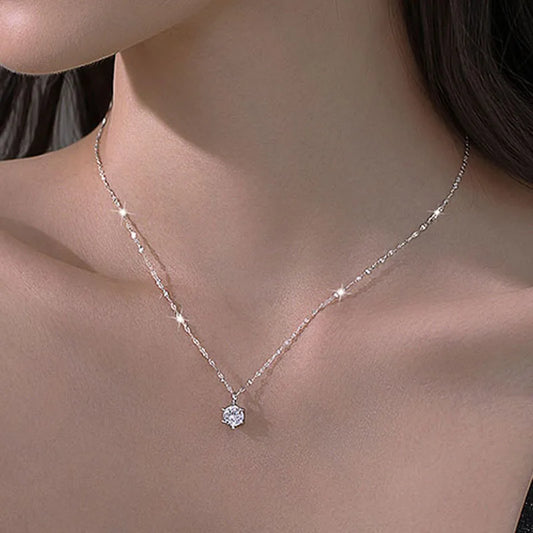 925 Sterling Silver Plated Necklace Sparkling AAA Zircon Clavicle