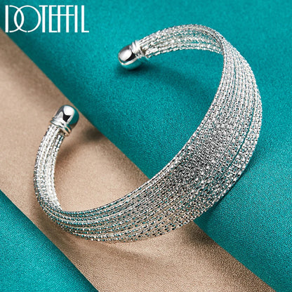 925 Sterling Silver Multiline Bangle Bracelet For Woman Man