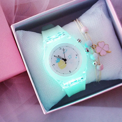 Girls Kids Children Luminous Student Colorful LED Light Quartz Watch