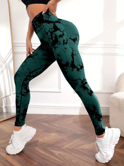 Tie Dye Yoga Pants Sport Leggings Womens Seamless High Waist Push Up Tights