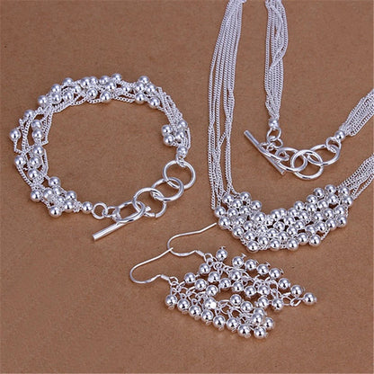 925 Sterling Silver Grape Beads Womens Bracelet Necklace Earrings Set