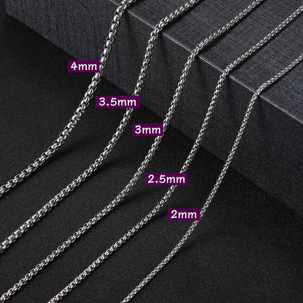 Long Box Chain Necklace Stainless Steel Basic Punk Chains for Men Women