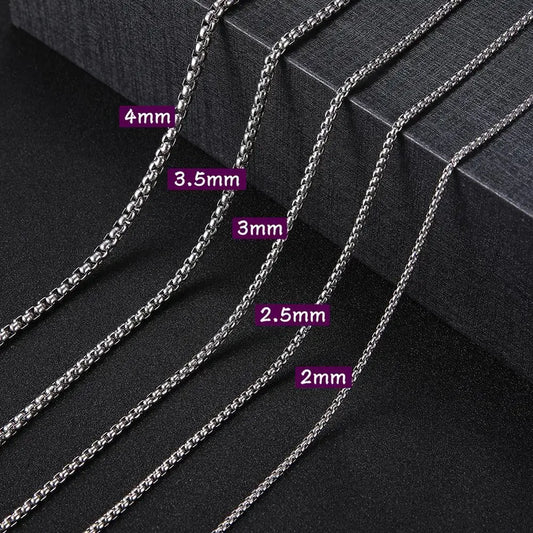 Long Box Chain Necklace Stainless Steel Basic Punk Chains for Men Women