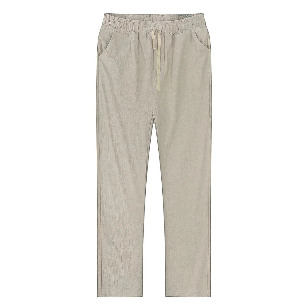 Mens Cotton Linen Pants Autumn Breathable Linen Trousers