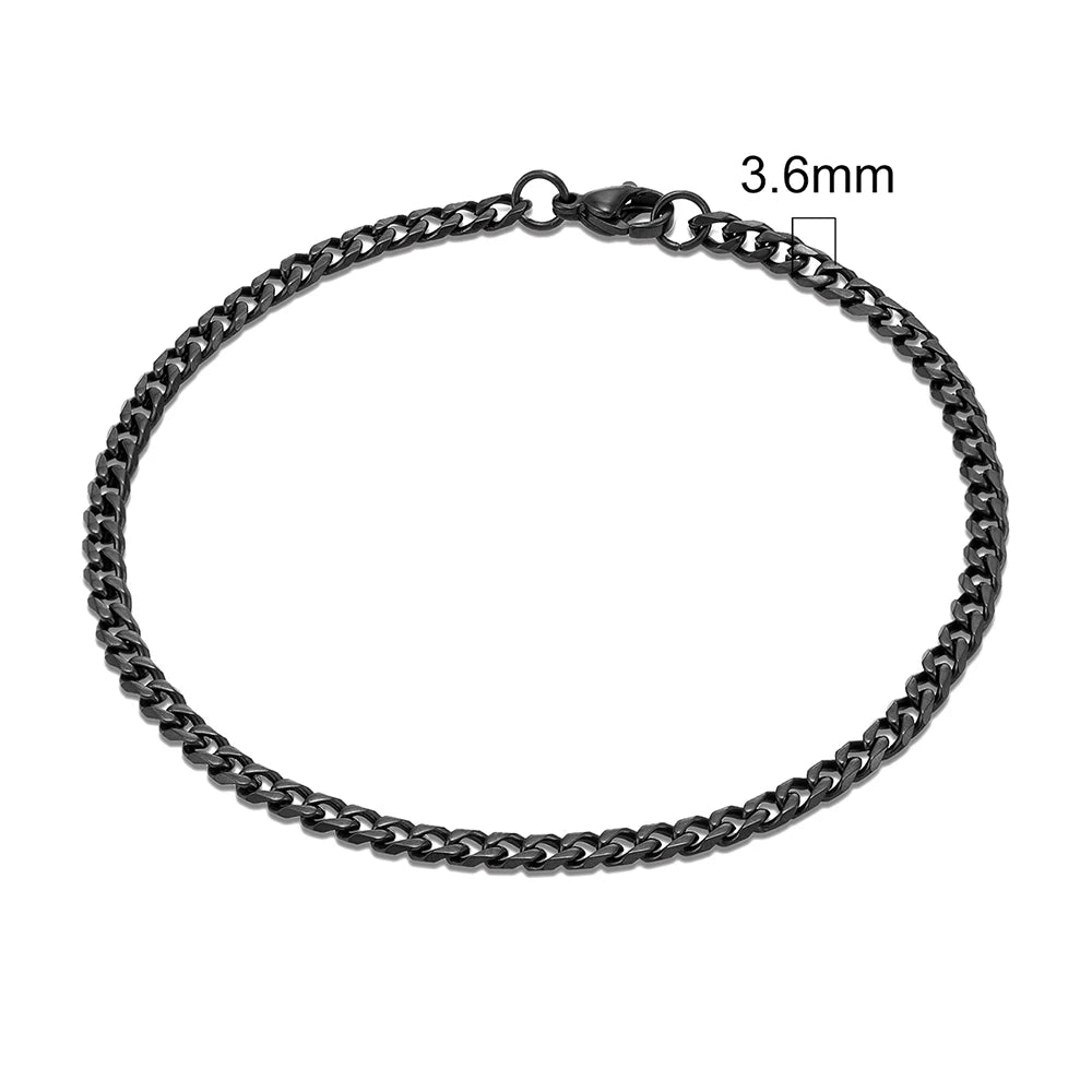 Punk Mens Stainless Steel Black Dainty Curb Cuban Link Chain Bracelet