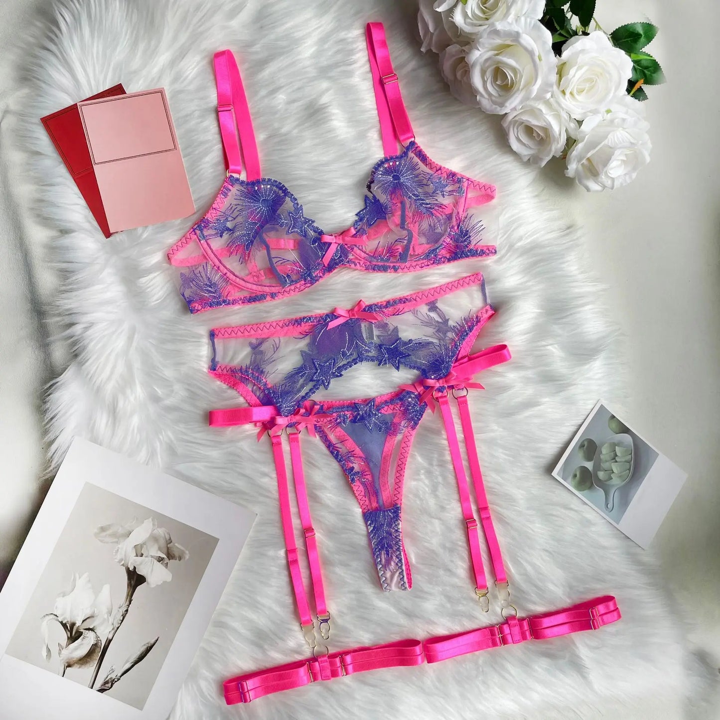 Pink Fancy Lingerie Floral Luxury Lace See Through Underwear