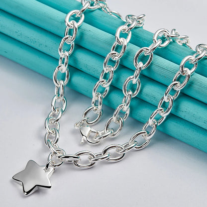 925 Sterling Silver Star Pendant 18 Inch Chain Necklace For Woman