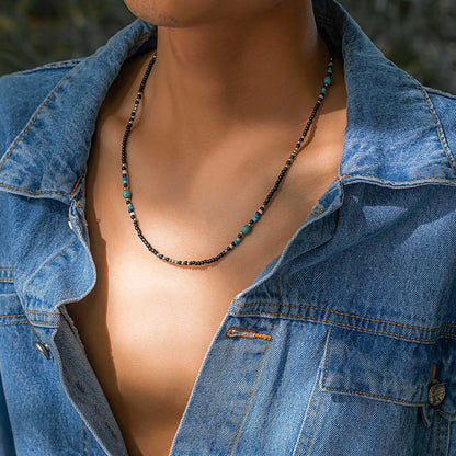 Synthetic Turquoise Necklaces for Men Mini Black Beaded Necklace