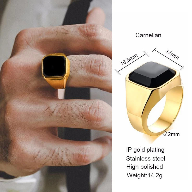 Men Tigers Eye Signet Rings Waterproof Stainless Steel