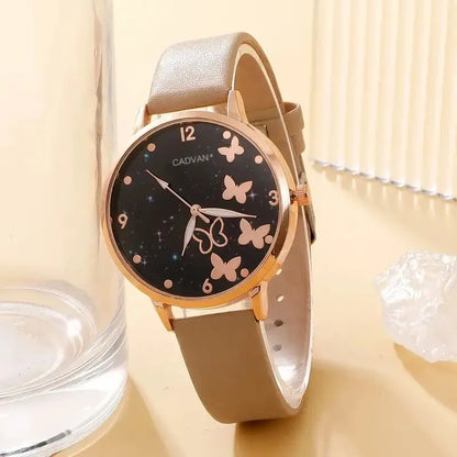 Ladies Starry Sky Butterfly Dial Quartz Watch Bracelets Set