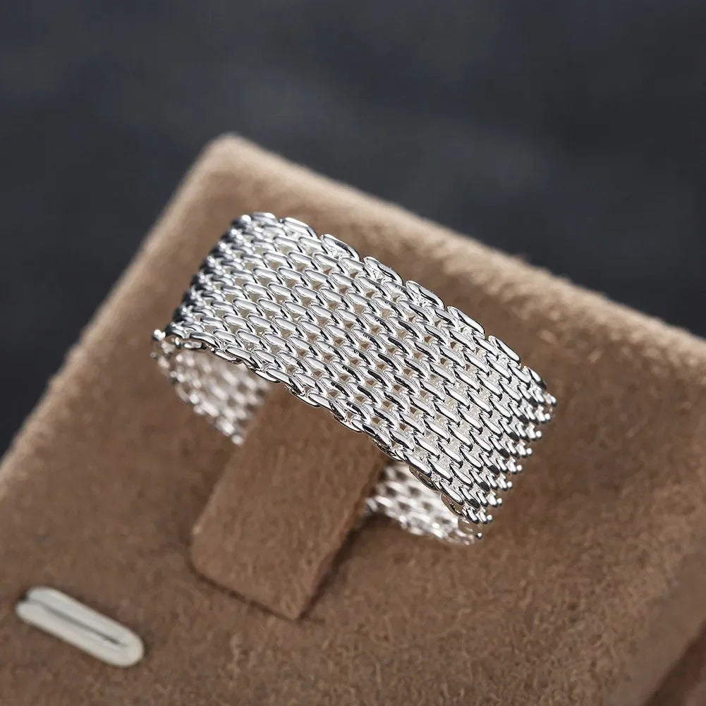 925 Sterling Silver Simple Net Rings for Women Men