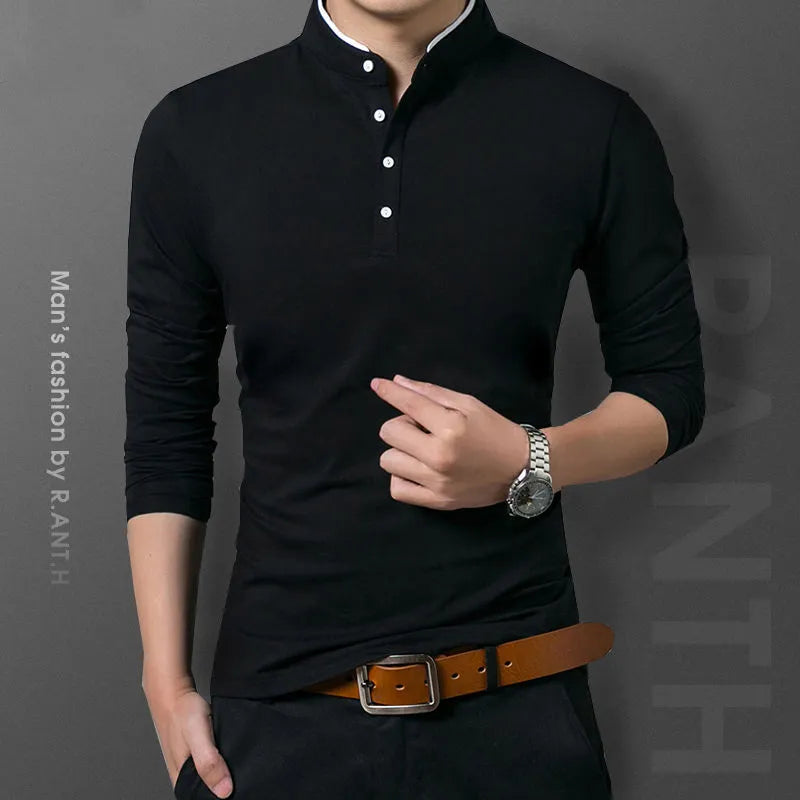 Mens Polo Long Sleeve T-shirt Summer Comfortable and Breathable