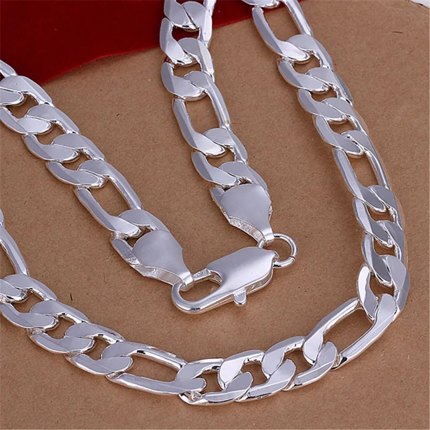 Solid 925 Sterling Silver Necklace For Men Classic 12mm Cuban Chain