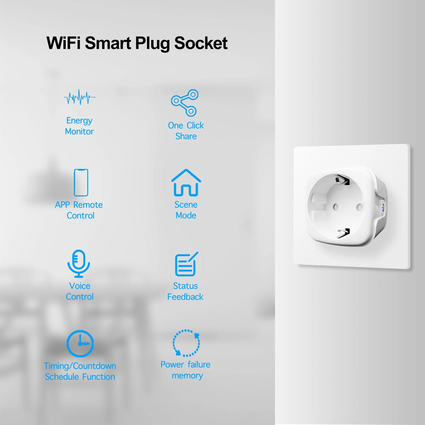 Tuya 16A 20A EU Smart Socket WiFi Smart Plug