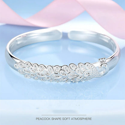 925 Sterling Silver Elegant Peacock Bracelet Bangles for Women
