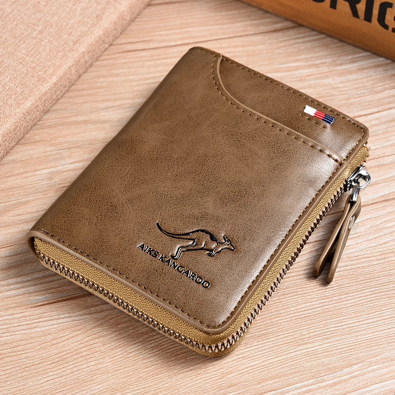 Mens Wallet Leather Card Holder Zipper RFID Protection Purse